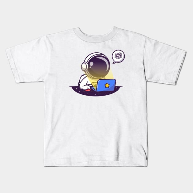 Cute Astronaut Working On Laptop Kids T-Shirt by Catalyst Labs